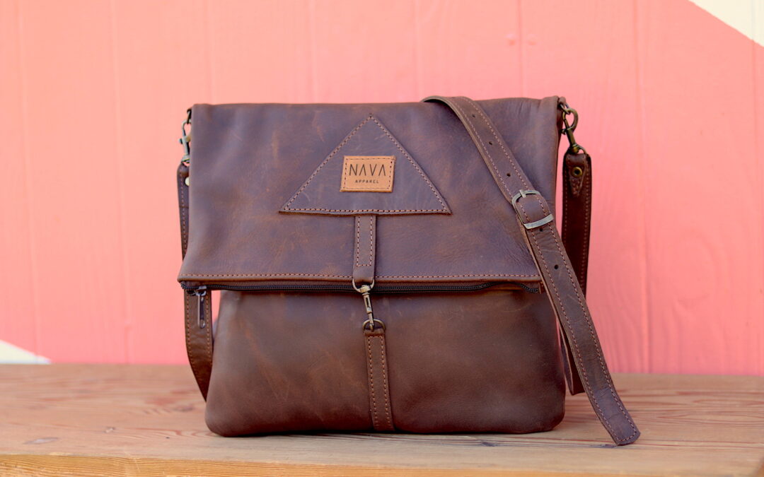 Fold Over Sling Bag Brown Leather