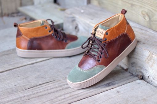 Men's NAVA Sneaker - Olive is made from a 100% South African Cow Leather. Tan / Brown Leather upper with Olive suede finish and high density Rubber soles.