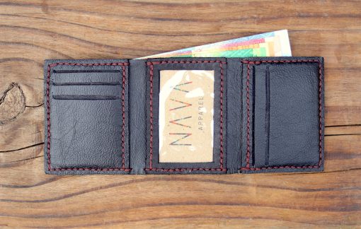 Trifold Leather Wallet - Black - Image 2