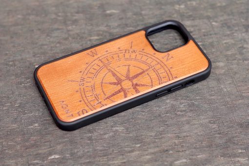 Wooden Phone Cover Compass iPhone 12 Side