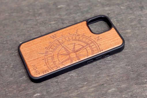 Wooden Phone Cover Compass iPhone 13 Side