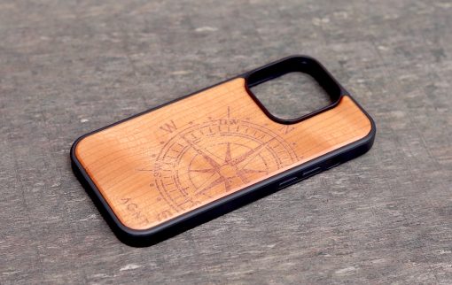 Wooden Phone Cover Compass iPhone 14 Pro Side