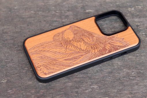 Wooden Phone Cover Lion Engraved