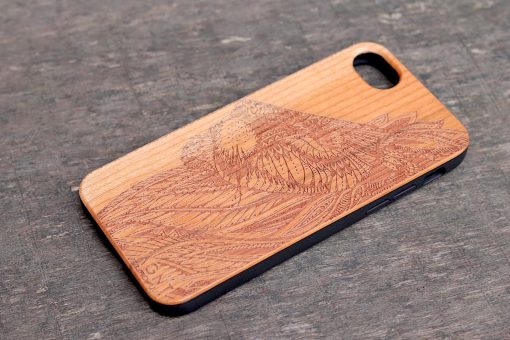 Wooden Phone Cover Lion Engraved