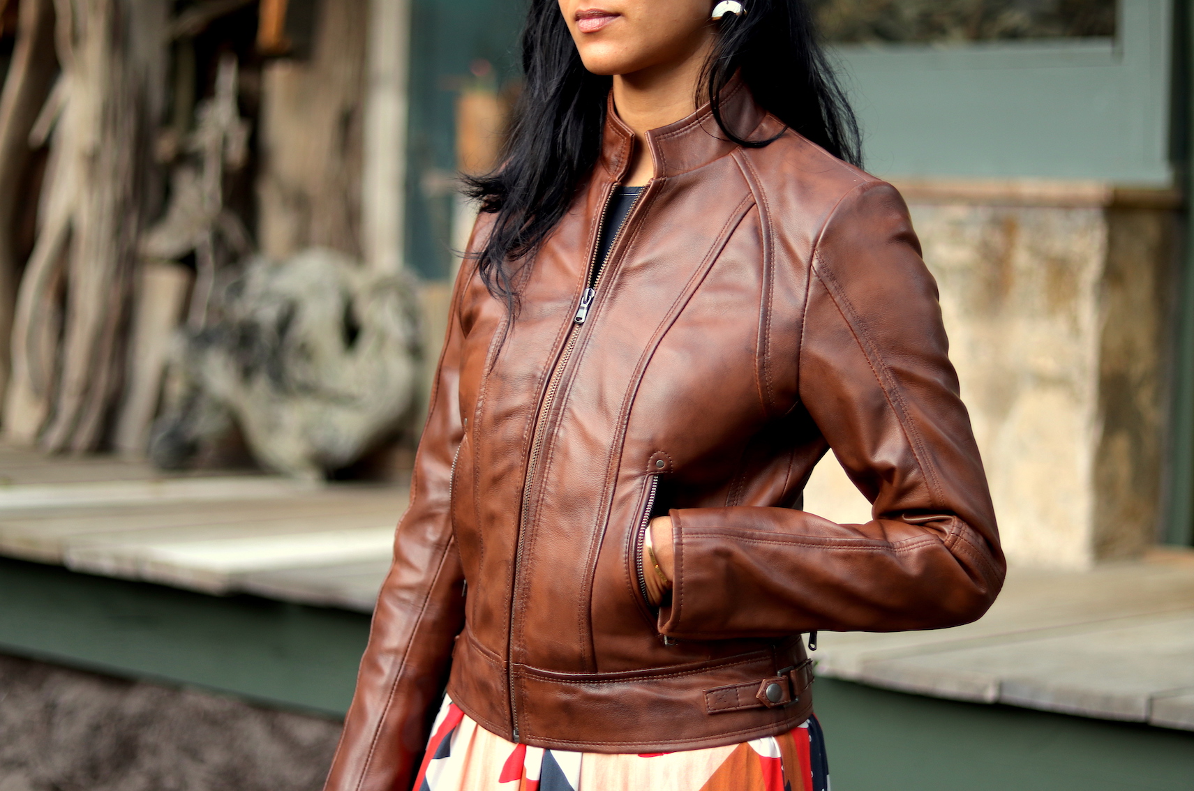 Tan leather deals blazer womens