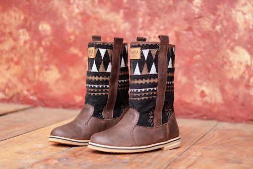 nava-apparel-womens-zulu-snugg-boots-brown-leather-tribal-fabric-shoes-zulu-collection
