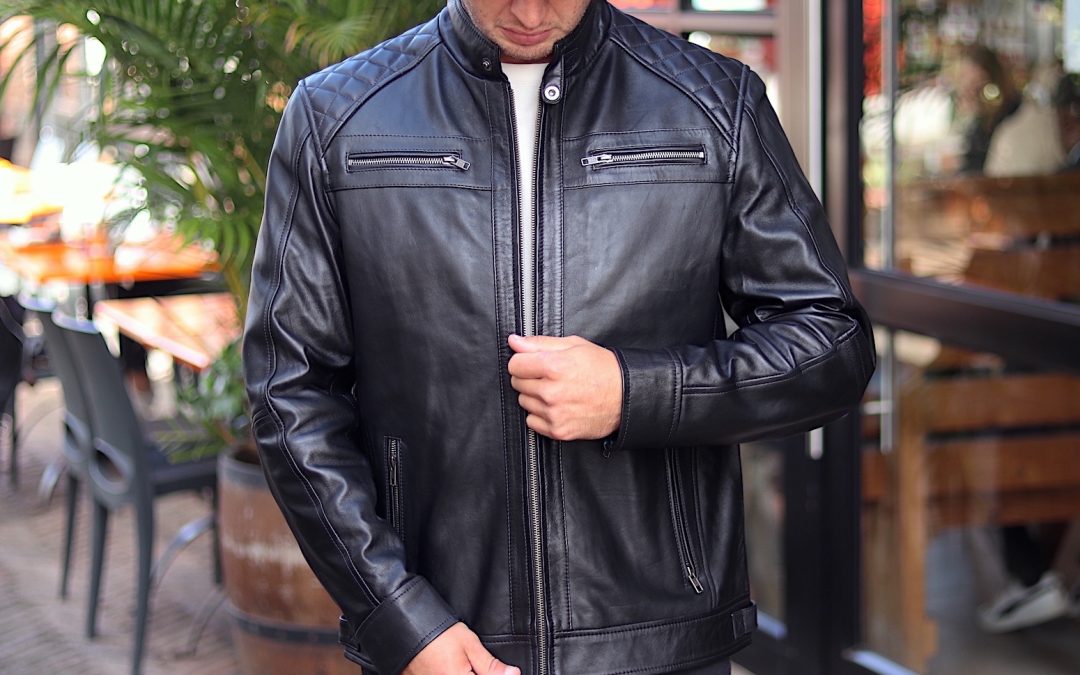 Men’s Cafe Racer Leather Jacket – Black