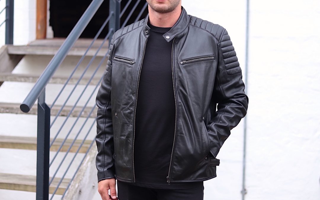 Men’s Moto Racer Leather Jacket – Black