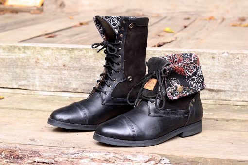 mens-warrior-boots-venda-black-leather-suede-tribal-fabric
