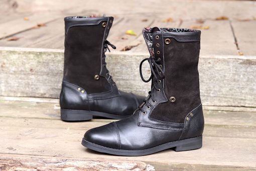 mens-warrior-boots-venda-black-leather-suede-tribal-fabric