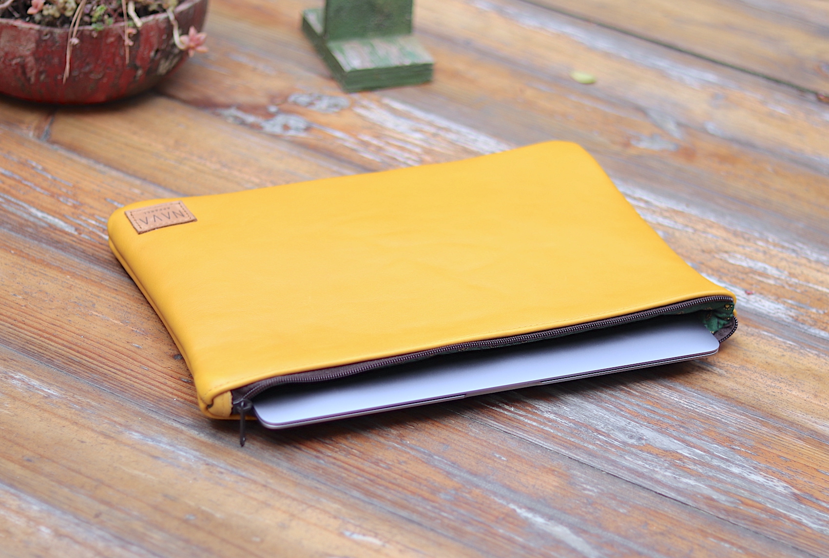 Laptop Case Leather - Mustard