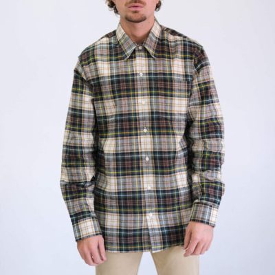 mens-flannel-shirt-beige-green-cotton-checkered