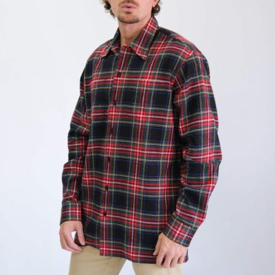 mens-flannel-shirt-navy-red-cotton-checkered