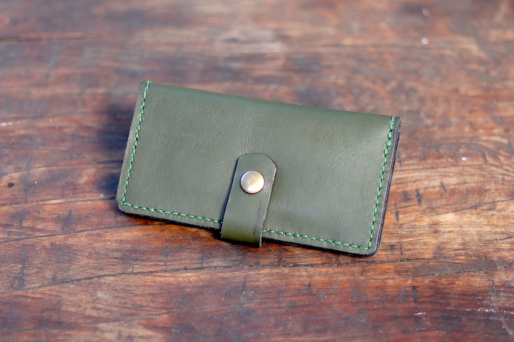 Long Leather Wallet - Olive