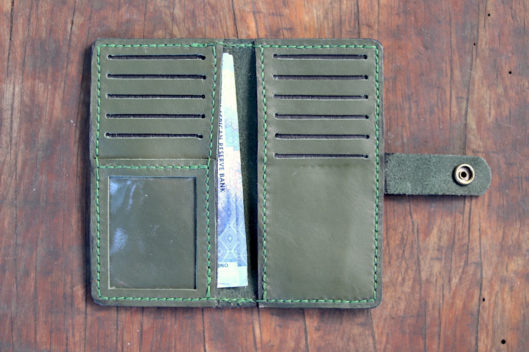 Long Leather Wallet - Olive - Image 2