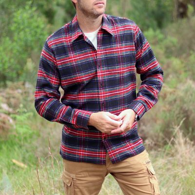 mens-flannel-shirt-navy-red-cotton-checkered